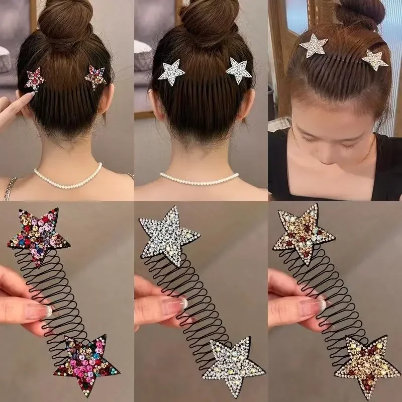 

Челка с фиксированной вставкой, расческа, невидимая звезда, заколки для волос, изогнутая игла, аксессуары для укладки, профессиональные инструменты для тиары для взрослых