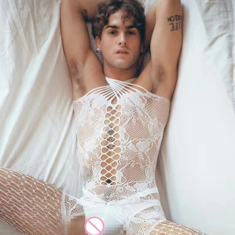 رجل ارتداءها مثير ملابس للنادي الملابس الداخلية الساخن مثير ازياء الجنس مفتوحة المنشعب شبكة صيد السمك طقم داخلي للجسم مثلي الجنس بوديستوكينج شهم