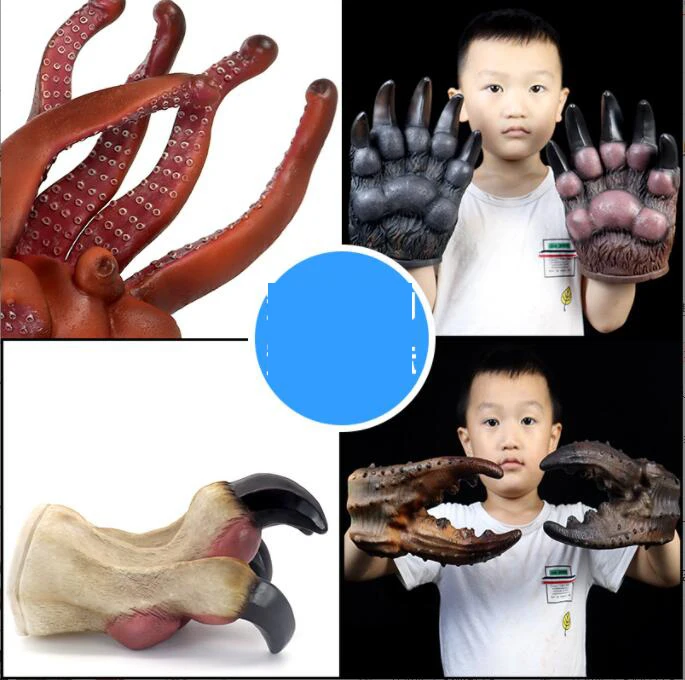 Marionetas de mano de dinosaurio para niños, marionetas de acción de animales, juguete interactivo, guantes suaves, modelo de regalo, accesorios para fiestas