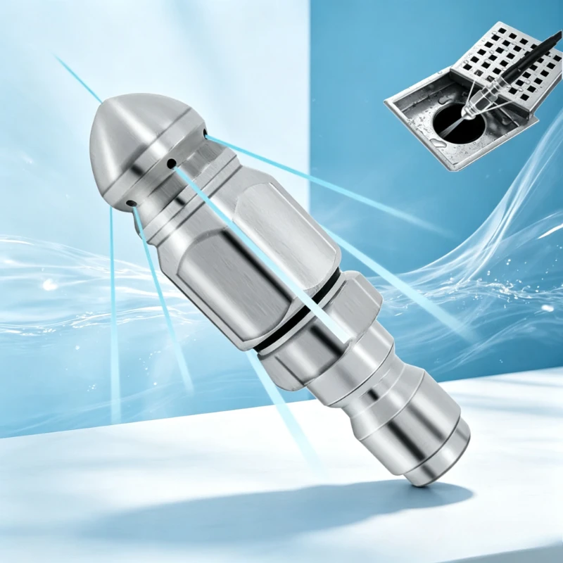 Sewer Injector Nozzle 1/4 Quick Connection Drainage Cleaning Nozzle Jet High Pressure Nozzle Front 1 Rear 6 Holes Pipe Dredging