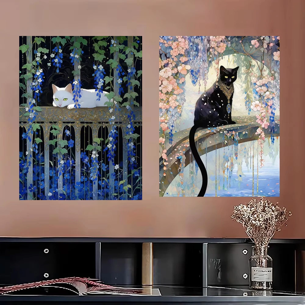 Oil Painting  Black Cat and Flowers By Numbers Modern Wall Decor for Living Room Bedroom Home Decor Perfect Gift No Frame