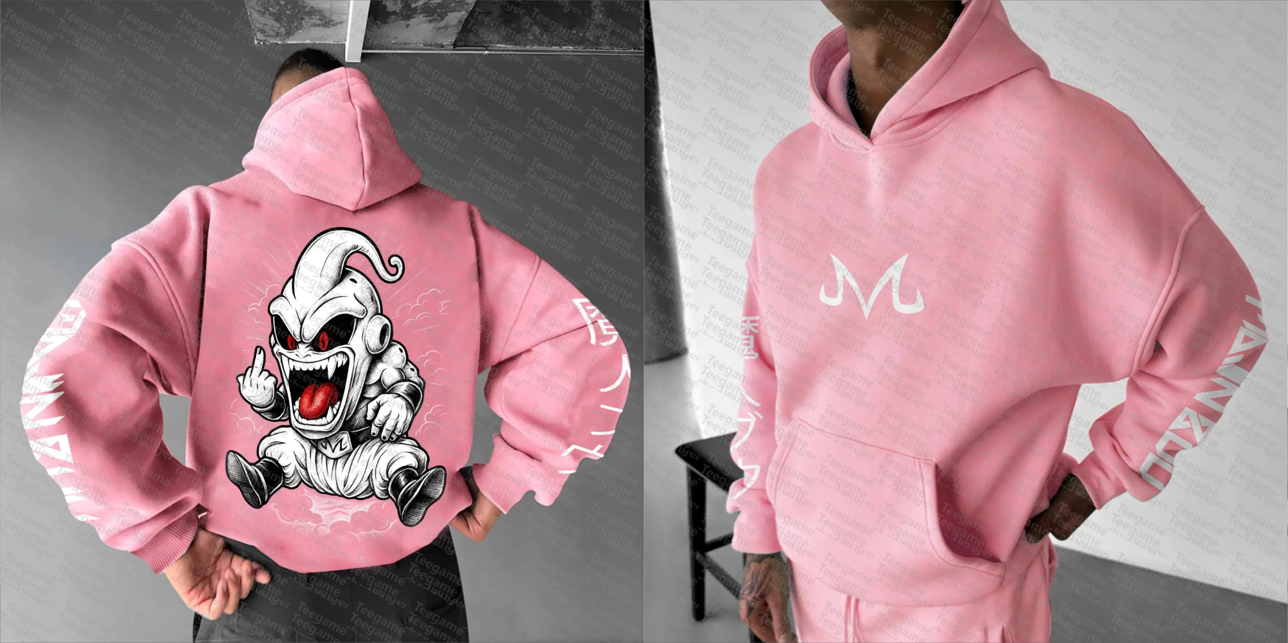 DRAGON BALL Majin Buu Pink Hoodie with Back Print and M Logo 