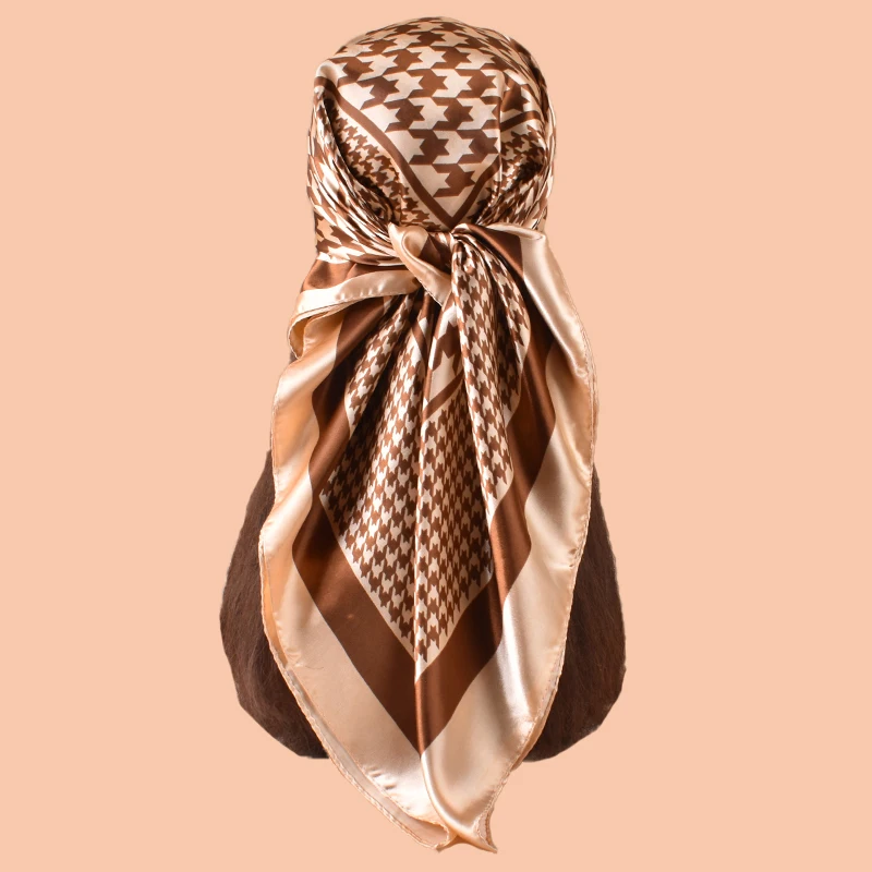 1PC frauen Sommer Strand Zubehör Mode Satin Quadrat Schal 90*90 zoll Multi-verwenden Kopftuch Party Verwenden vielseitig Haar Handtuch
