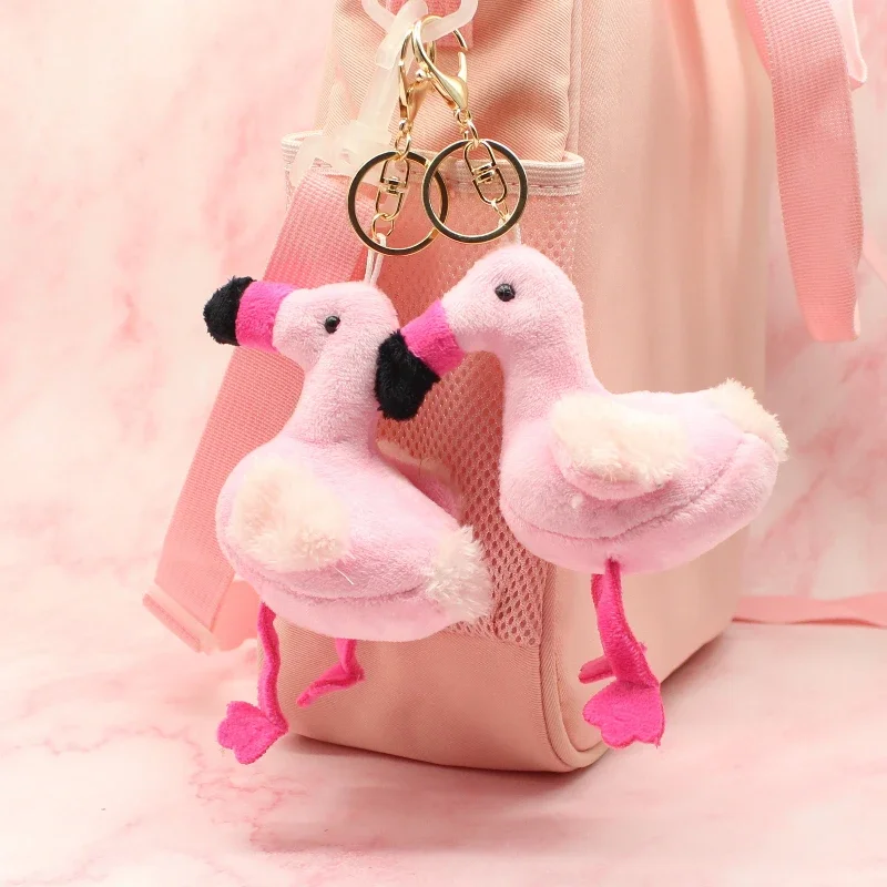 12cm Pink Flamingo Keychain Plush Flamingo Doll Charms Stuffed Soft Animal Pendant Lovers Party Gift DIY Bag Car Jewelry Trinket