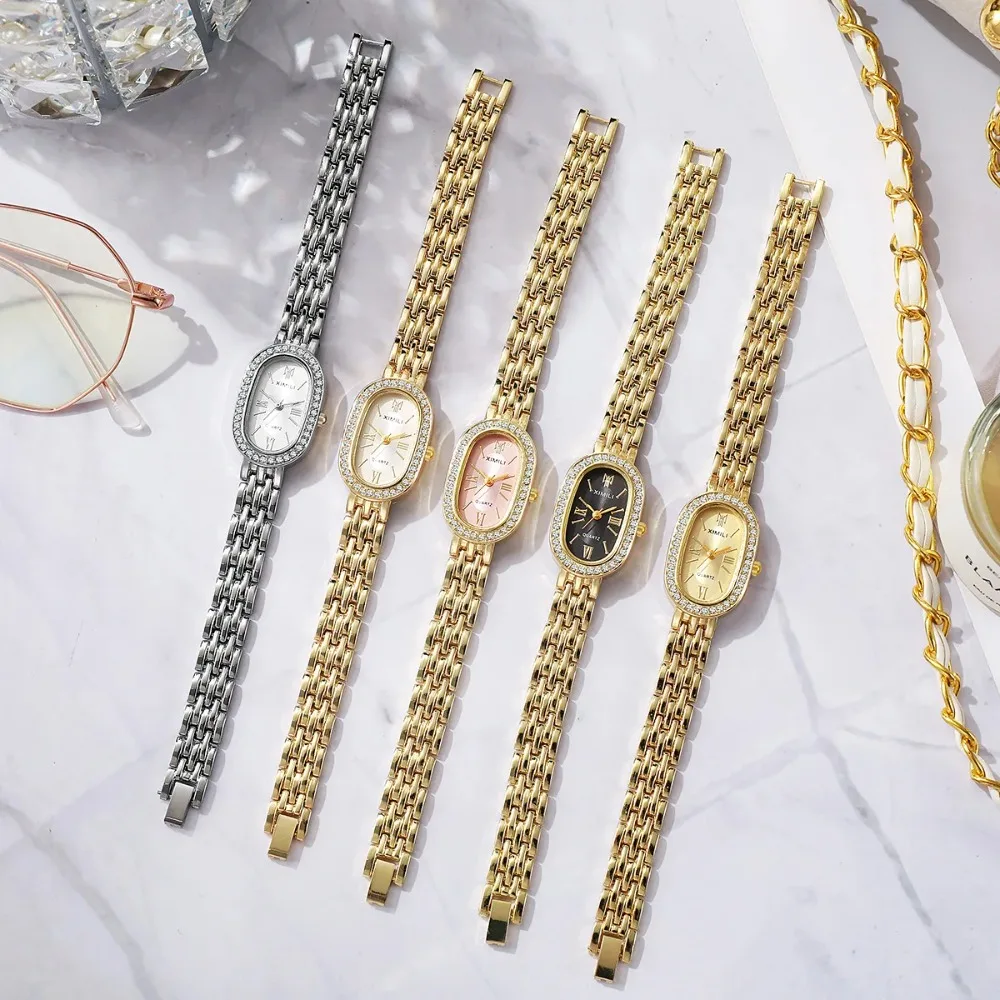 Брендовые женские золотые часы, простые модные римские дизайнерские кварцевые часы, повседневные часы-браслет с бриллиантовым циферблатом, платье, подарочные часы Montre Femme