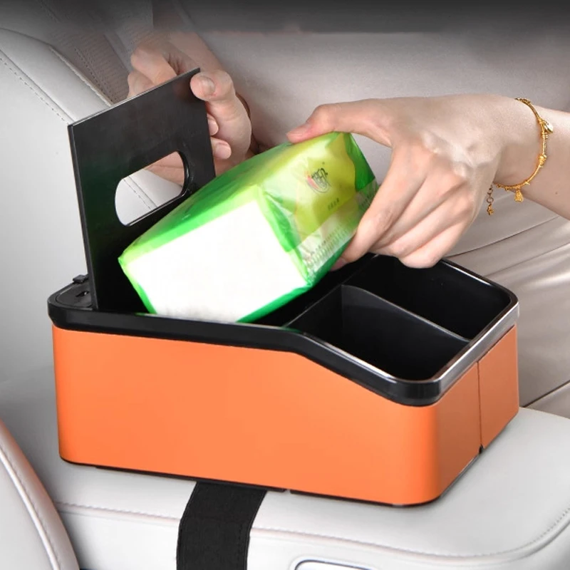 Car Armrest Storage Box With Usb Port/Type-C Port Car Tissue Box Car Interior Accessories Universal Armrest Cup Holder