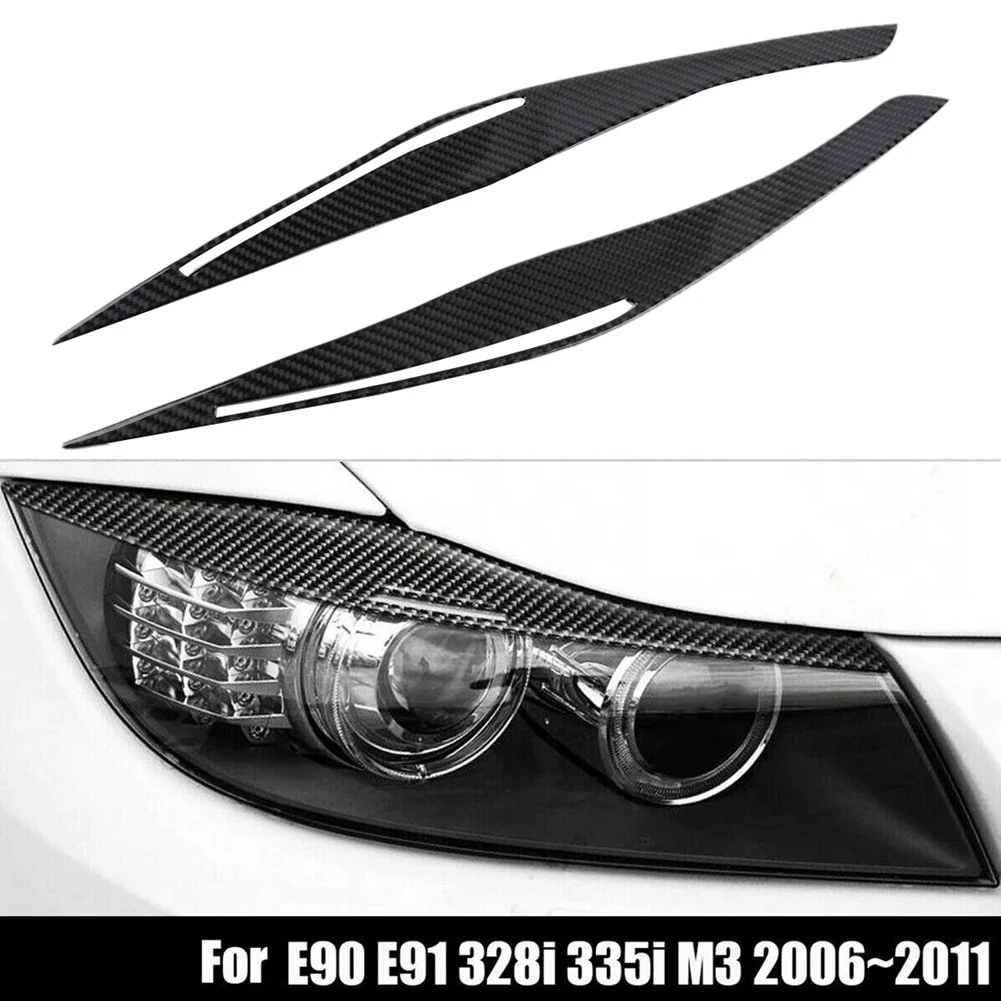 

F9-4X Carbon Fiber Headlight Eyelid Eyebrow Cover Stickers Trim For BMW E90 E91 328I 335I M3 2006-2011