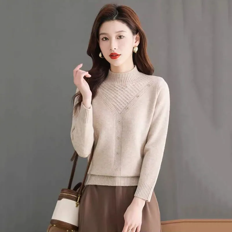 شبه الياقة المدورة سترة المرأة معطف الخريف الشتاء موضة جديدة أسفل قميص الإناث تنوعا البلوز مزاجه متماسكة السيدات #6