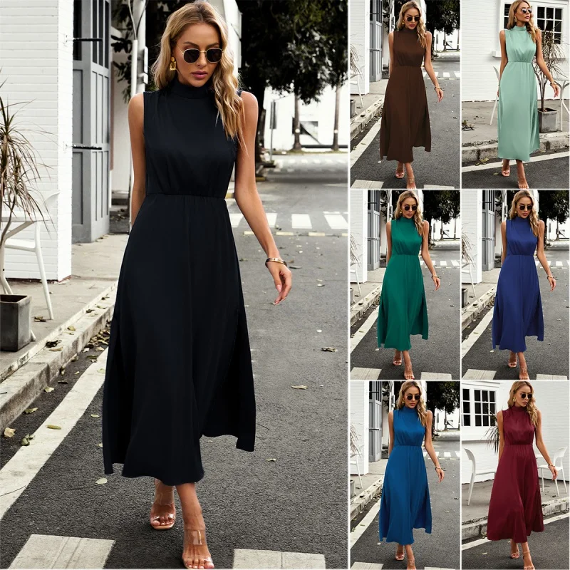 DY-Self-Designed Solid Color Dress2024Spring and Summer Elegant Sleeveless Dress