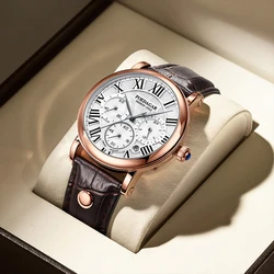 POEDAGAR-Montres Multifonctions pour Homme, Chronomètre de Luxe, Calendrier, Montre-Bracelet à Quartz Étanche, Horloge en Cuir group Décontractée