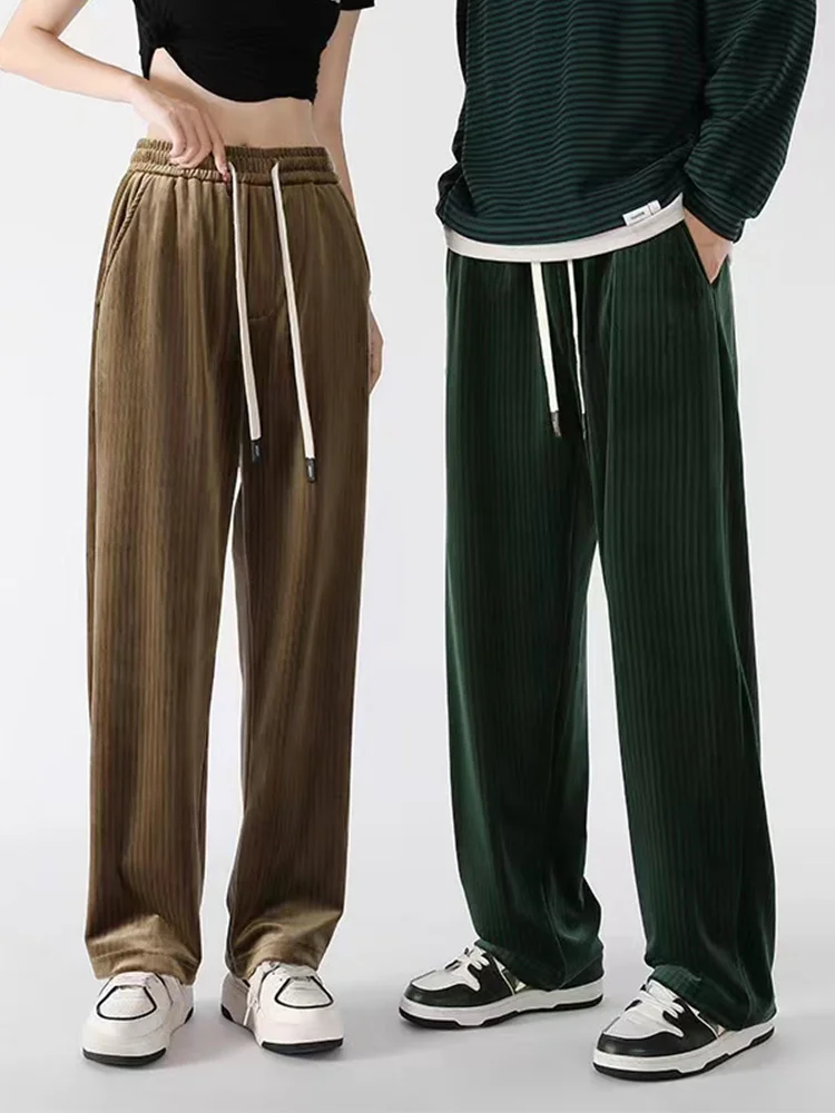 

Fall/Winter Velvet Sweatpants 2023 Men/Women Unisex Wide Leg Straight Velour Pants Streetwear Stretched Loose Joggers Trousers
