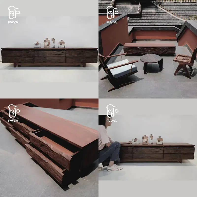 For Solid Wood TV Cabinet Weathered Pattern Original Design Living Room Furniture Storage Console Table