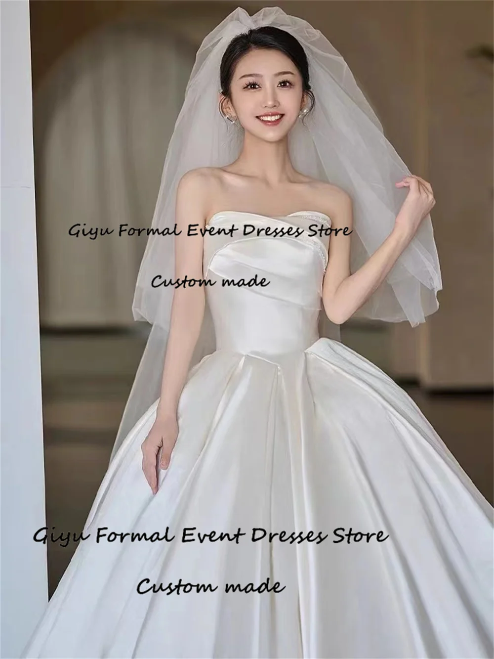 Giyu Fairy A-line Korea Wedding Dress Photo Shoot Draped Strapless Sleeveless Floor-Length Vestidos Novias Boda 웨딩드레스