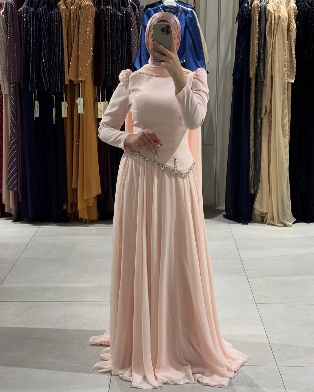 Customized Modern Style Jersey Pleat Sequined A-line Jewel Long Dresses Bespoke Occasion Cocktail High Quality Simple