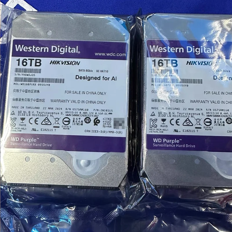 قرص صلب WD-16TB (WD160PURZ) 3.5 بوصة SATA 7200 دورة في الدقيقة لمحرك الأقراص الصلبة للمراقبة Ai