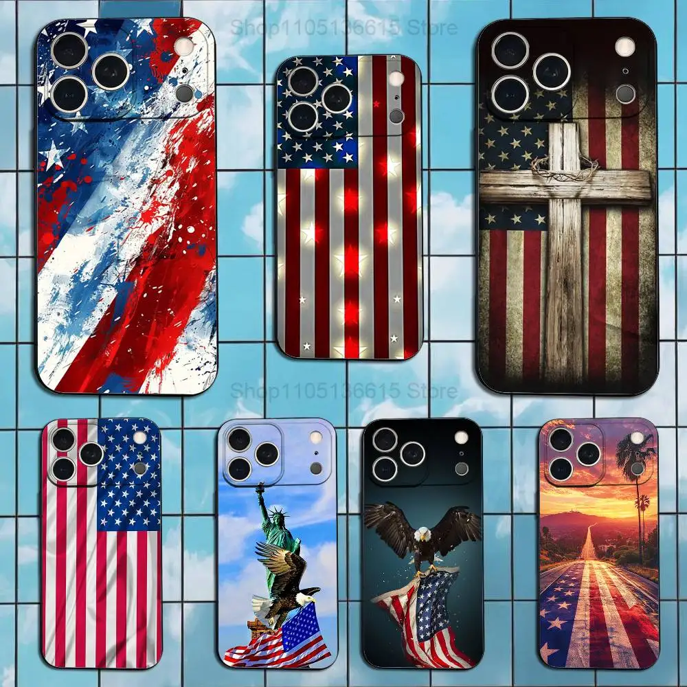 Capa de telefone com bandeira americana de arte legal para iPhone 17,16,15,14,13,12,11,Plus,Pro Max, XS, X, XR, SE, Mini, 8,7, capa preta de silicone macio