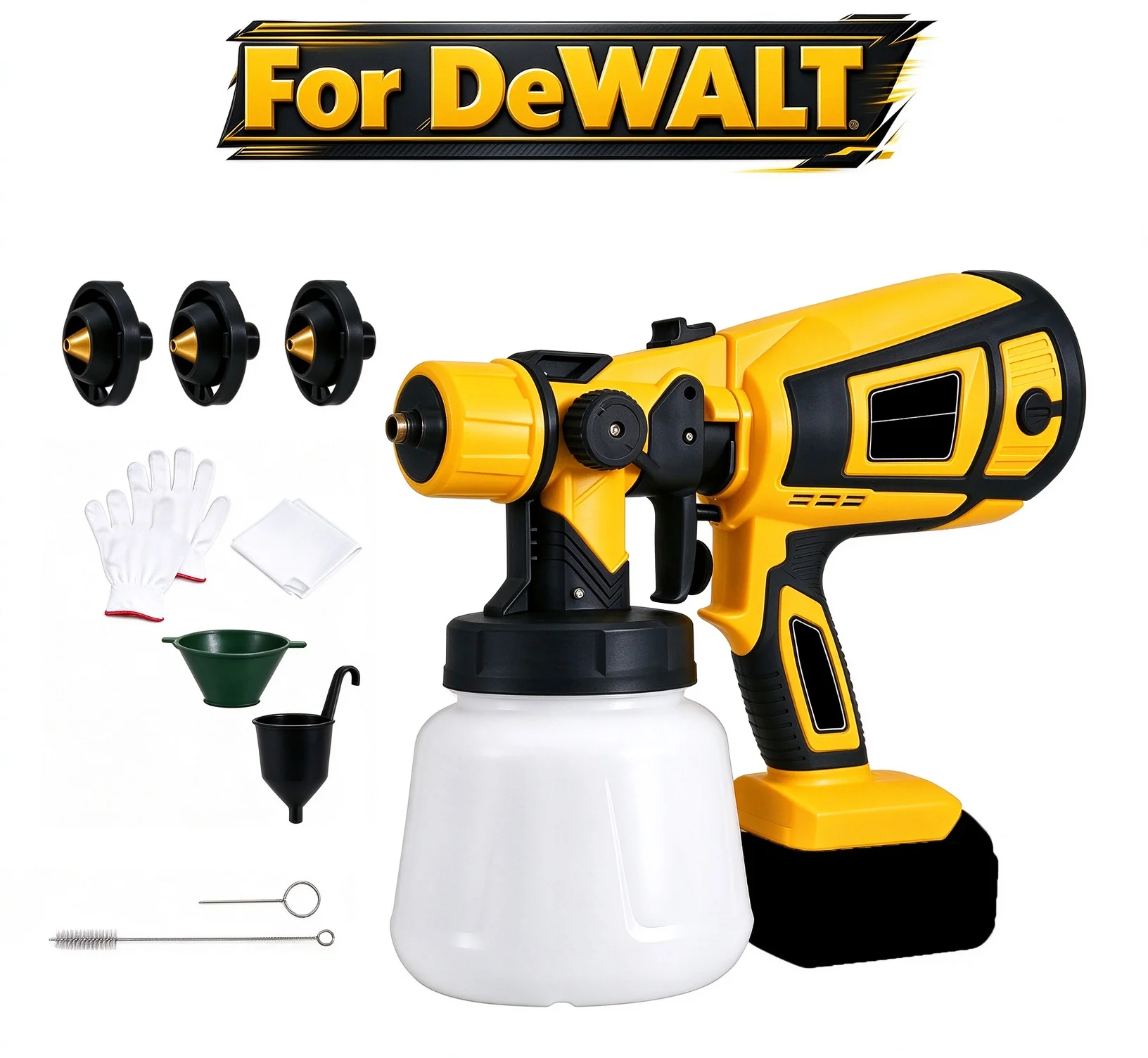 Cordless HVLP Paint Sprayer Compatible with Dewalt 18V Battery, 3 Copper Nozzles & 3 Spray Patterns, Electric Spray Gun for Fences, Sheds, Walls, Ceilings, Cabinets and Doors (Battery Not Included)