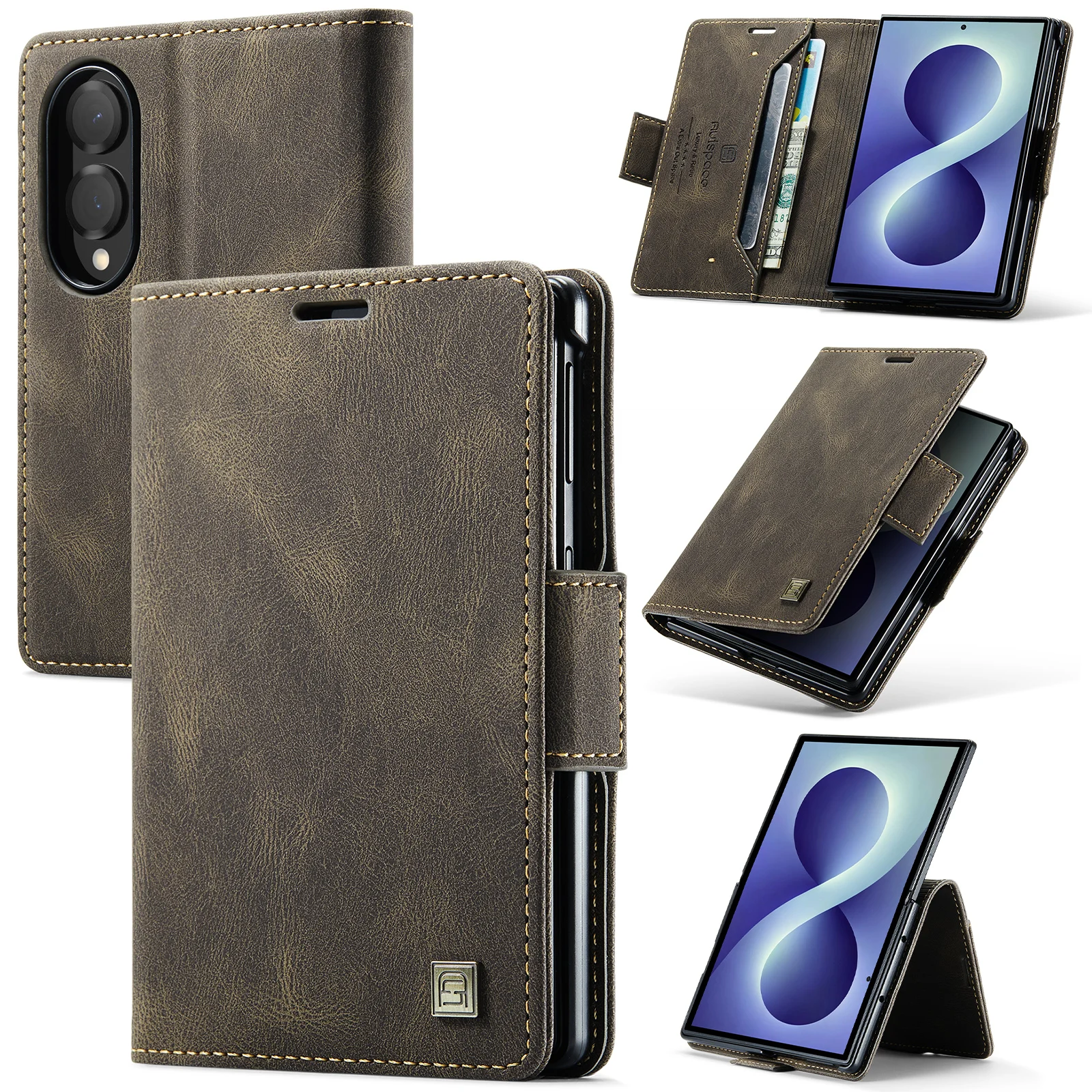 Luxury Retro Flip Cards Wallet Skin Feel Leather Case for Samsung Galaxy Z Fold 8 7 6 5 Fold 8 Ultra Shockproof Book Stand Cover