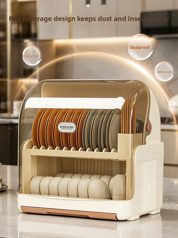 Kitchen Home Use Dish Drainer Rack Bowl Plate Storage Box Plastic Material Two Layers Countertop Installation Lightweight Lux...