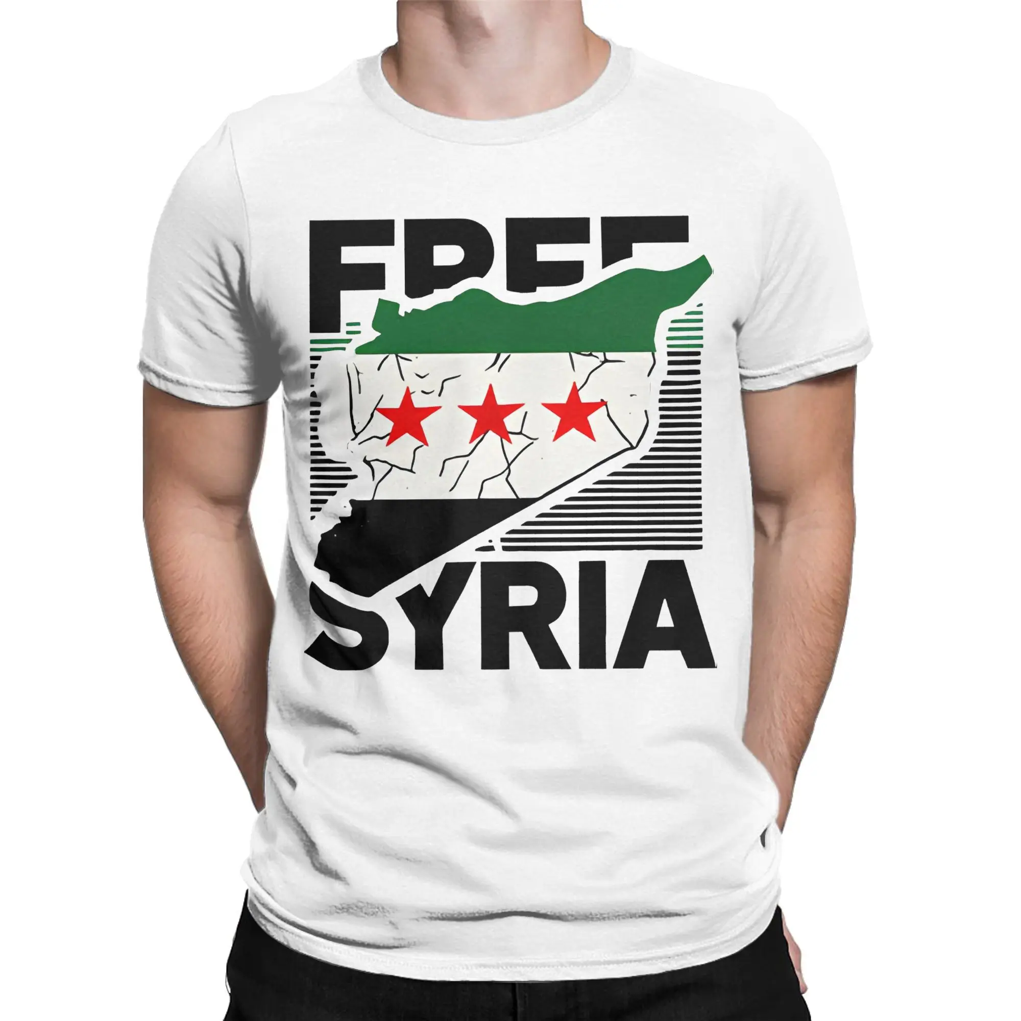 Aesthetic Syria Syrian Flag   T Shirt For Men Women Cotton Short Sleeve  Round Neck Summer Clothes