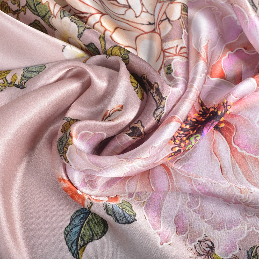 BYSIFA|Brand Grey Pink Silk Scarf Shawl Foulard Chain Style Peony Design Long Scarves Fall Winter100% Silk Ladies Scarf 170*53cm