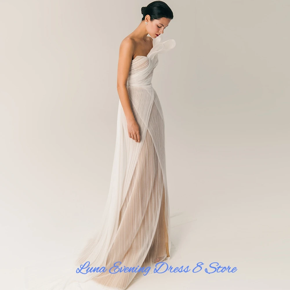 Customized  Luxury Jersey Straight One Shoulder Evening Dress Side Slit Floor Length Sleeveless Panel Train Vestidos de