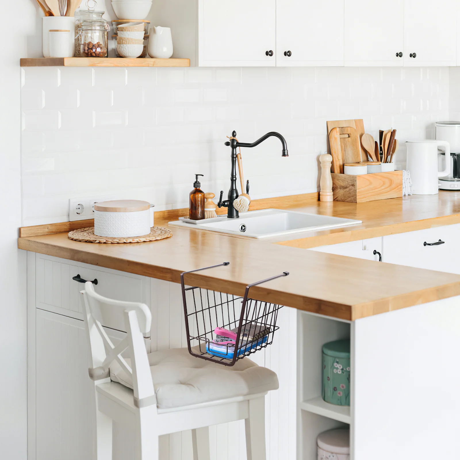 

2Pcs Under Shelf Storage Baskets Iron Rustproof Neatly Organize Towels Bowls Plates Books Magazines Under Shelf Storage Baskets