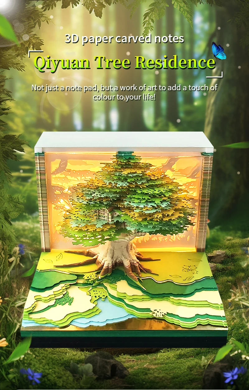 Calendrier Bureau 2026 Sapin De Noël 3D Avec Lumières LED - Bloc-Notes Sculpté Papier, Cadeau Déco Festive