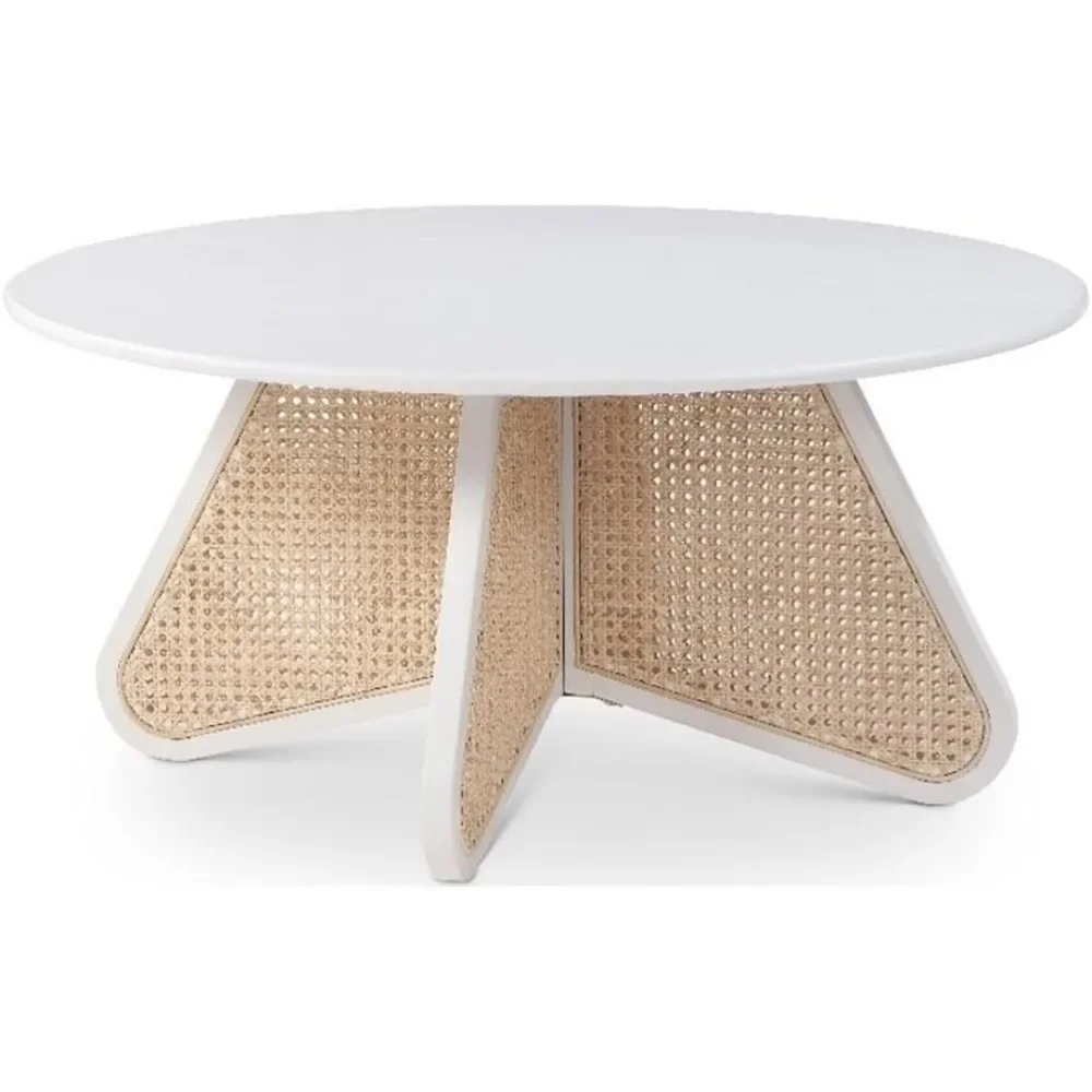 Butterfly Collection Mid-Century Modern Coffee Table with Solid Wood White Finish and Oak Veneer Top