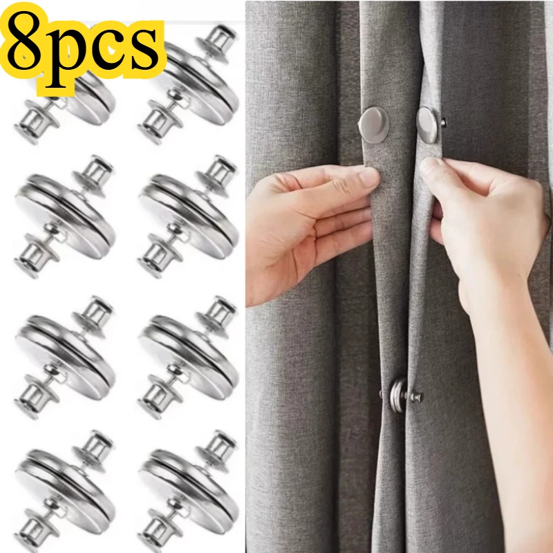 4/8Pairs Curtain Magnetic Button Detachable Curtain Fix Fastener Clip Prevent Light Adjustment Window Screen Close Magnet Buckle