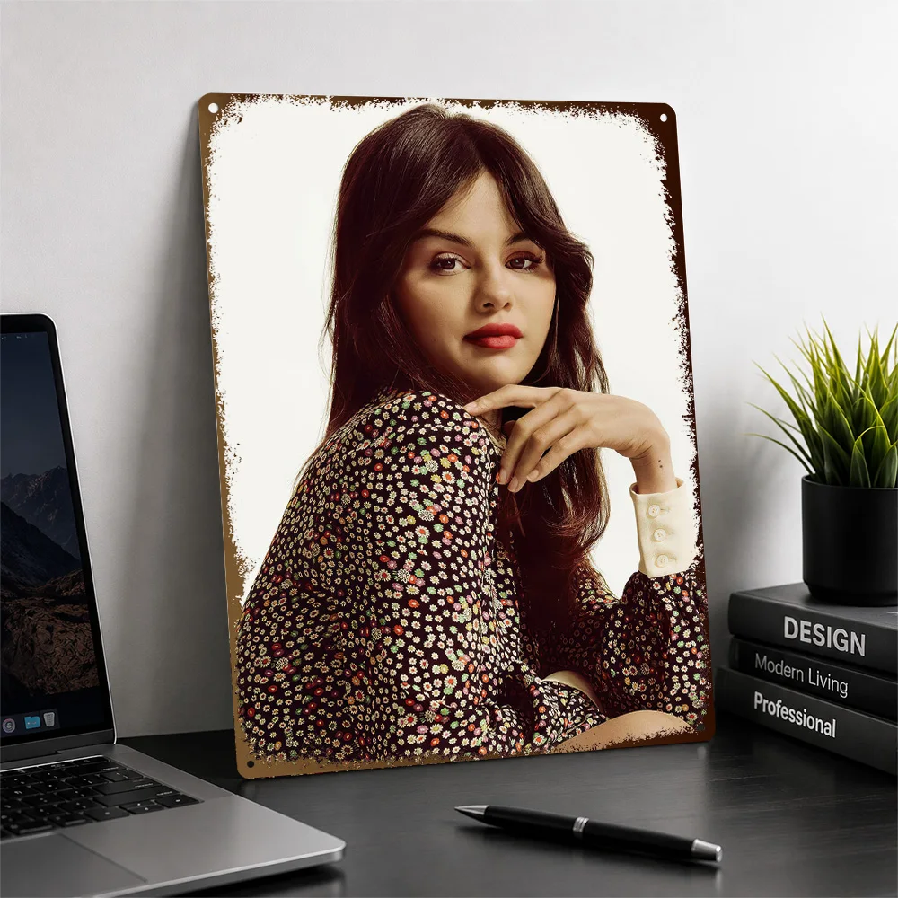 Selena Gomez In Floral Dress Aluminum Poster Customized Metal Tin Sign Chart Topper Style Wall Art Appeals To Vocal Collectors