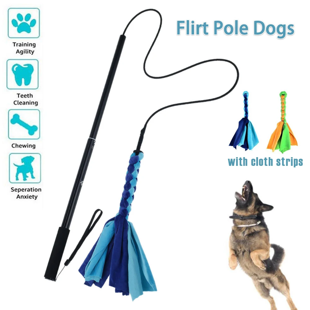 Extendable Dog Flirt Pole Dog Lure Pole Interactive Dogs Teaser Wand Pet Chew Toy with Chewing Rope Pet Supply for Pet Exercise