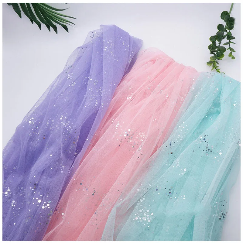 Tulle Fabric Sequins By The Meter for Clothes Wedding Dresses Diy Sewing Dots Mesh Yarn Fashion Thin Summer Soft White Red Cloth