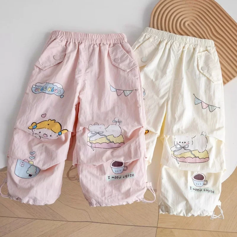 

Korean Children Cartoon Printed Casual Pants Summer New Baby Girls Versatile Loose Cargo Pants Thin Trousers 0-8Years Old