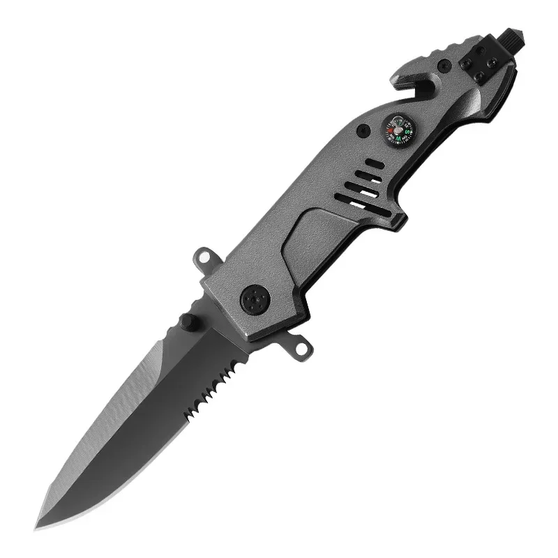 Outdoors Hunting Multitool Folding Knife Steel Self Defense Survival Military Tactical Pocket Knives for Camping with Compas