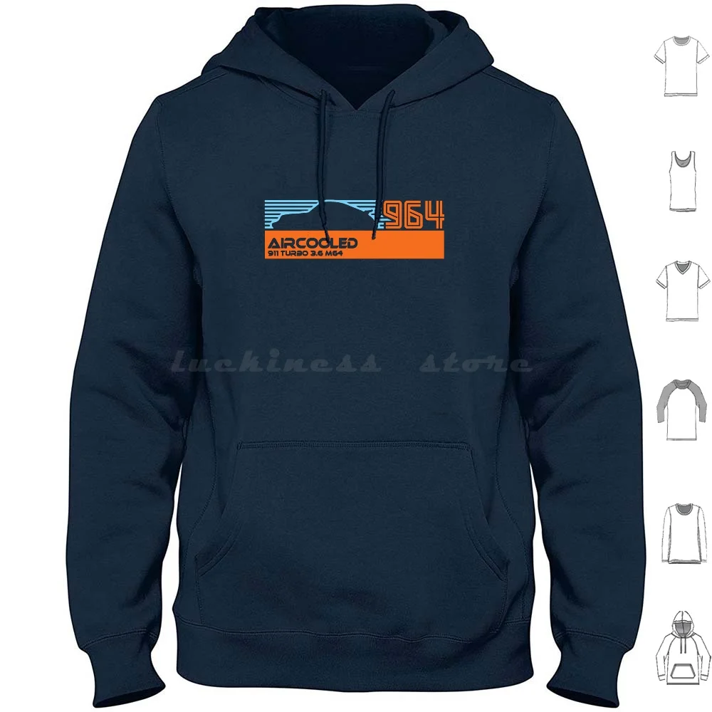 

964 Aircooled ( Blue / Org ) Hoodies Long Sleeve 964 Car Cars Auto Automotive Racecar Toy Toys Childhood Man Cave