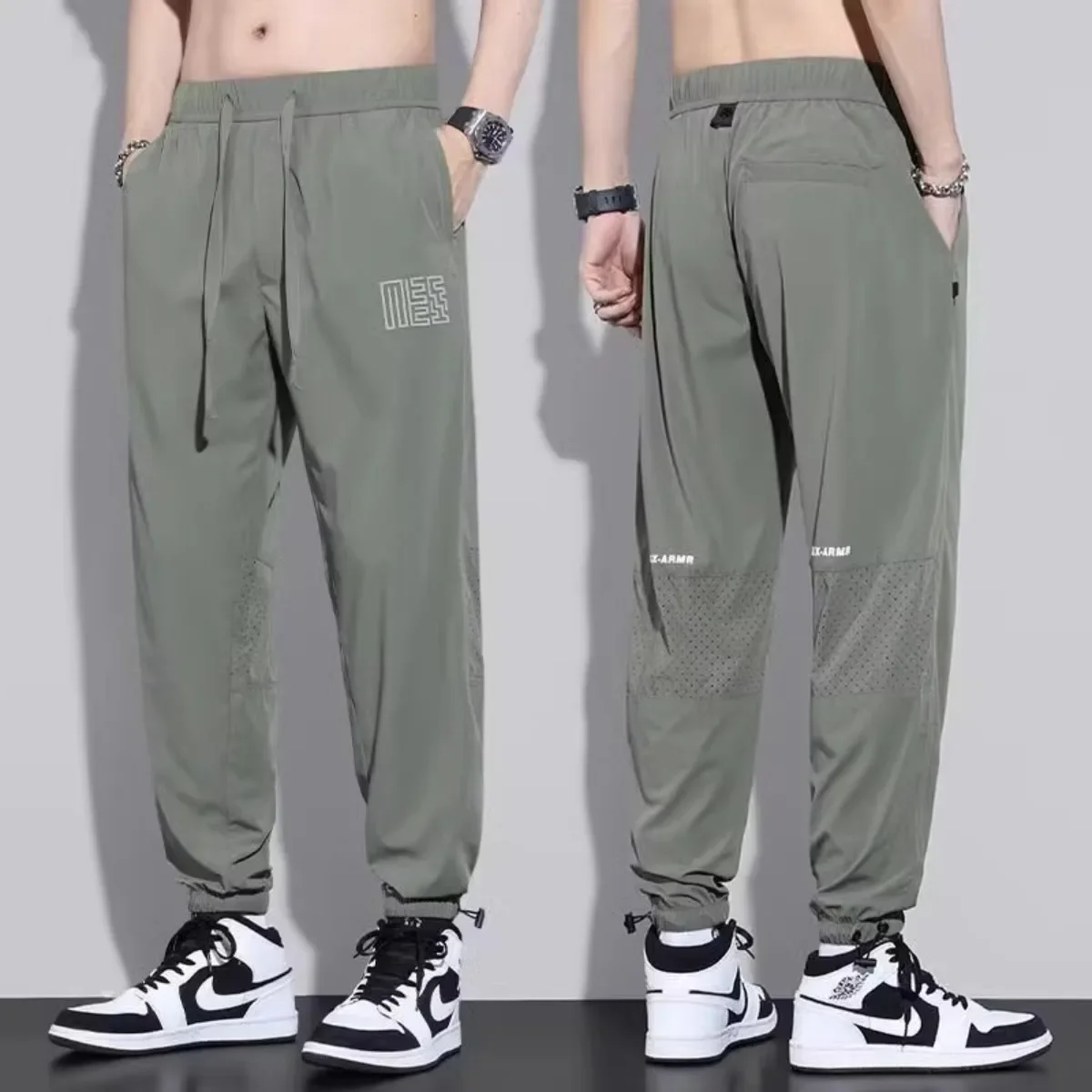 

New Men's Summer Pants Mesh Breathable Casual Drawstring Thin Pants Loose Pants Sports Fitness Pants Trend Fashion Style