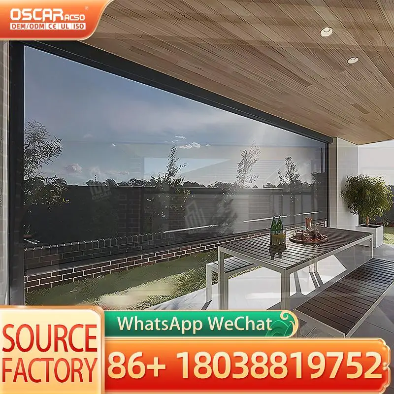 Double Layer 100% Blackout Motorized Outdoor Blind with Wifi and APP Control for Patio Balcony Garden Rolling Blind
