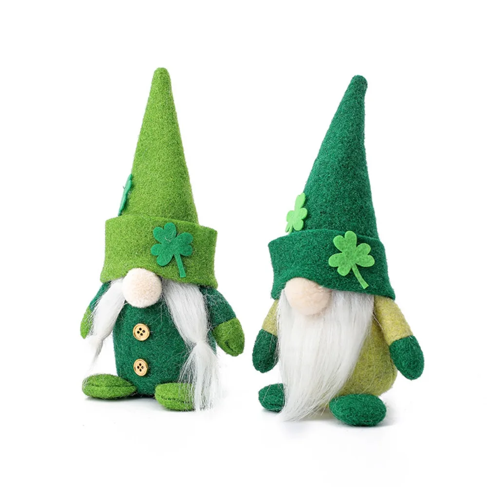 

2PCS New Doll Irish Trick Festival Cuckold St. Patrick's Day Faceless Gnome Dolls Green Leaf Holiday Decoration