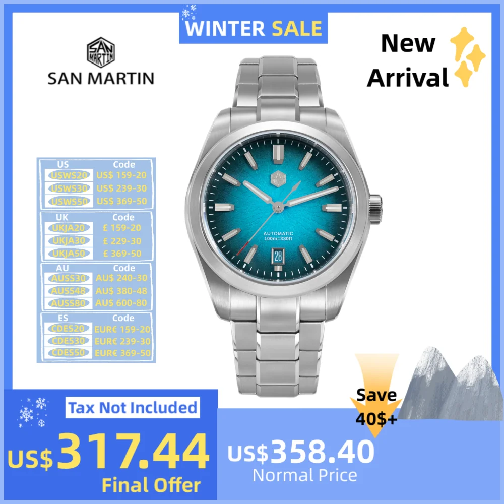 San Martin 39mm Original GADA esmalte gradiente JianZhan Dial hombres reloj vestido 9015 reloj de pulsera de cuerda automática 10Bar BGW-X1 SN0144GX