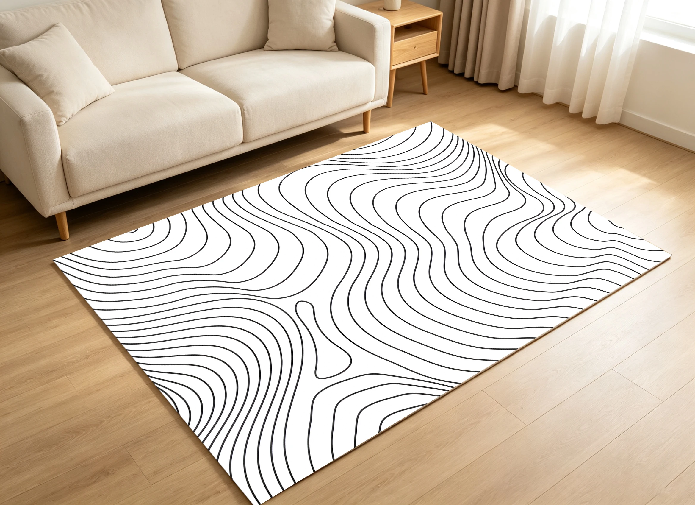 2D Large Carpet Gray Flow Line Contour Minimalist Modern for Living Room Bedroom