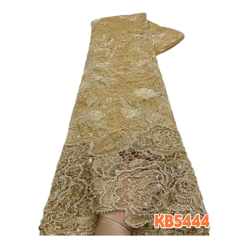 

Водорастворимое кружевное полотно с пайетками, 5 ярдов, ткань с бисером и пайетками для пошива свадебных платьев KB5444