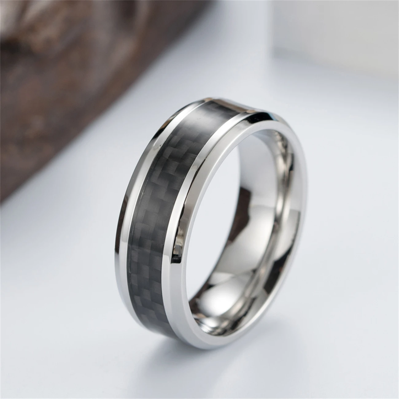 Cross-Border E-Commerce Amazon Aliexpress Titanium Steel Carbon Fiber Ring Men's Trendy New Hand Jewelry Accessories Wholesale