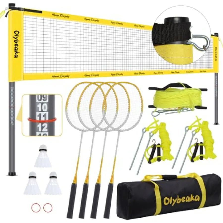

Portable Outdoor Badminton Net Set for Backyard Lawn Beach: Durable Net 4 Carbon Aluminum Rackets 3 Birdies Carrying Bag