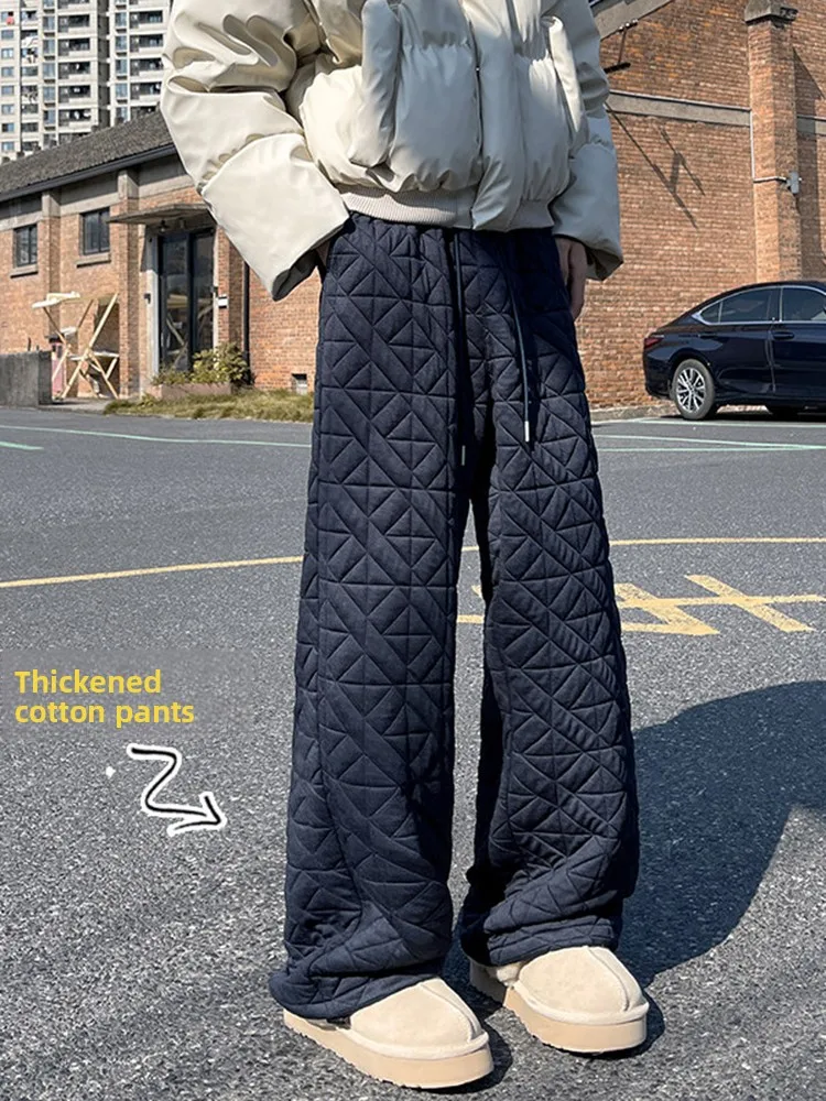 

Men's Winter Thi Wide Leg Pants Loose Straight Cut Trousers Windproof Outerwear Cotton Trousers for Extreme Cold Weather