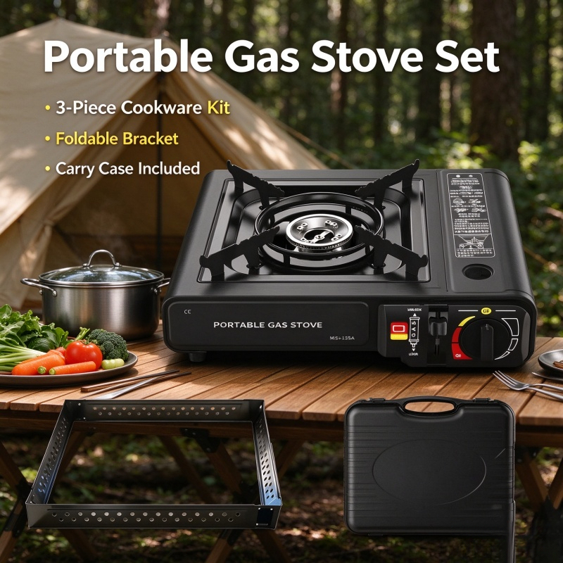 Stocking Stuffers Portable Camping Gas Stove, Automatic Ignition Windproof Alloy Dual-Use Burner, Large Firepower & Energy Savin