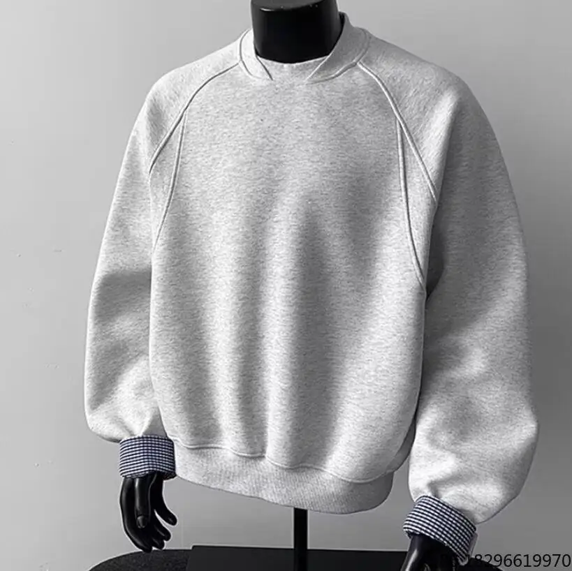 Casual Long Sleeve Round Neck Men's Sweatshirt American Style Versatile Solid Color Sweatshirt New Model for Couples Spring