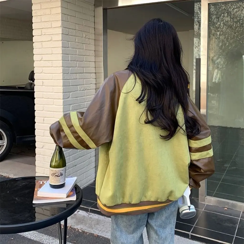 

Женская куртка оверсайз с вышивкой High Street, американский бейсбольный костюм, весна-осень, модный свободный крой для девочек и студентов