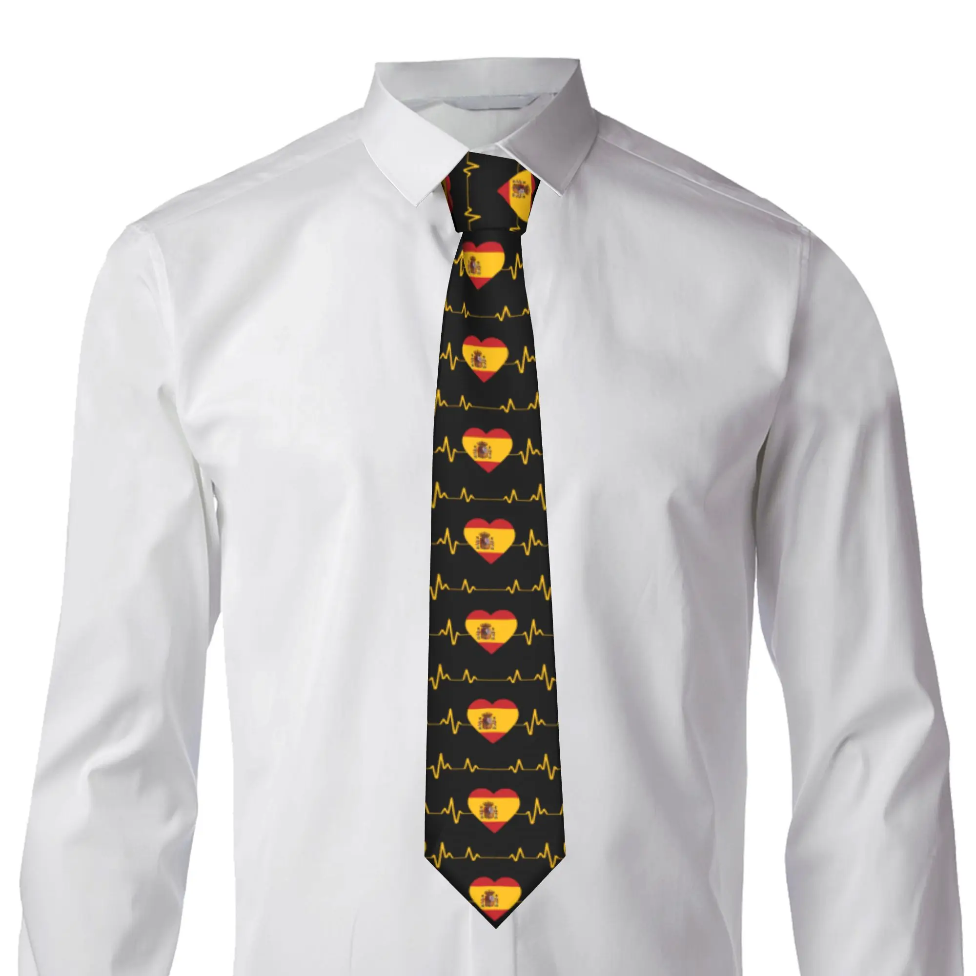 Fashion Spain Heart Flag Tie for Office Men Spanish Patriotic Neckties