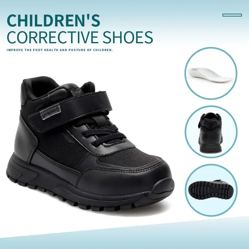 Princepard Kids Orthopedic Sneakers Black High Top Arch Support for Flat Feet Corrective Children School Casual Shoes